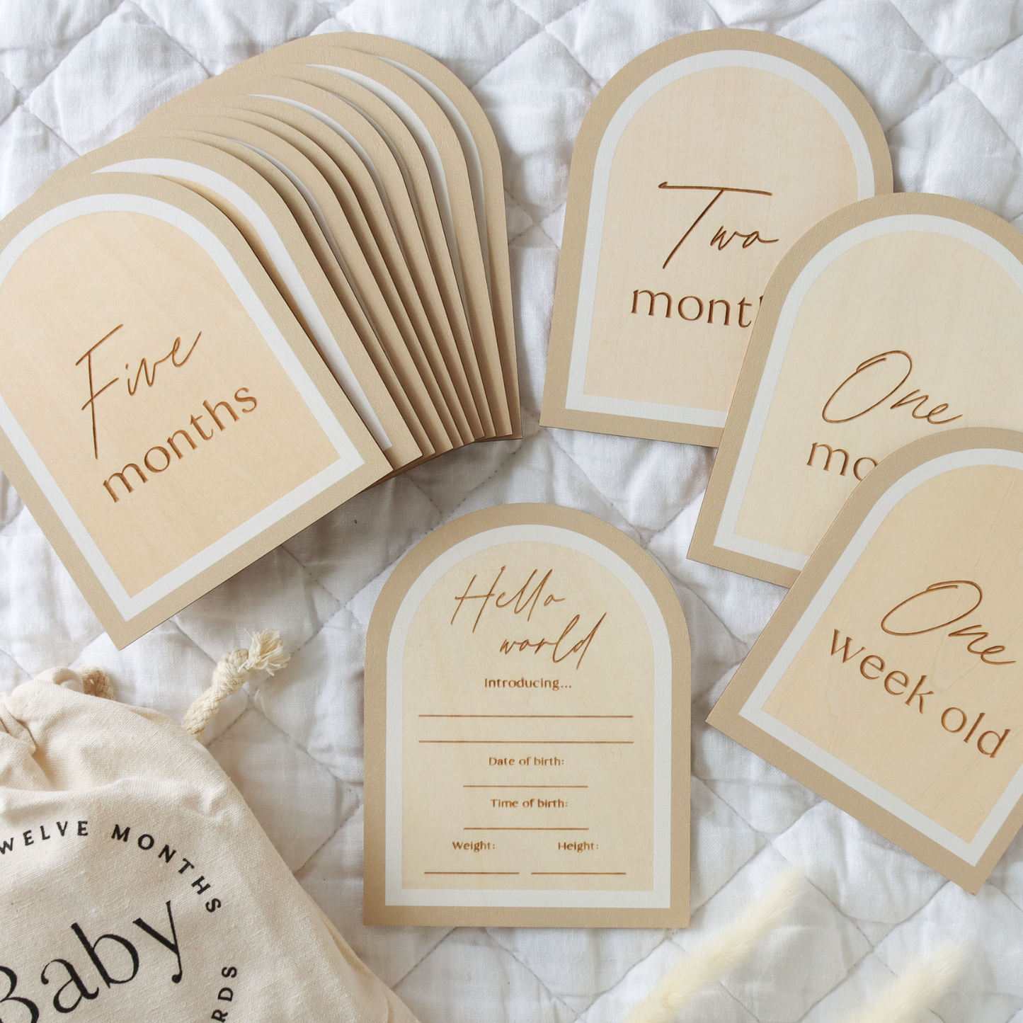 Mocha Wooden Baby Milestone Cards and Birth Announcement