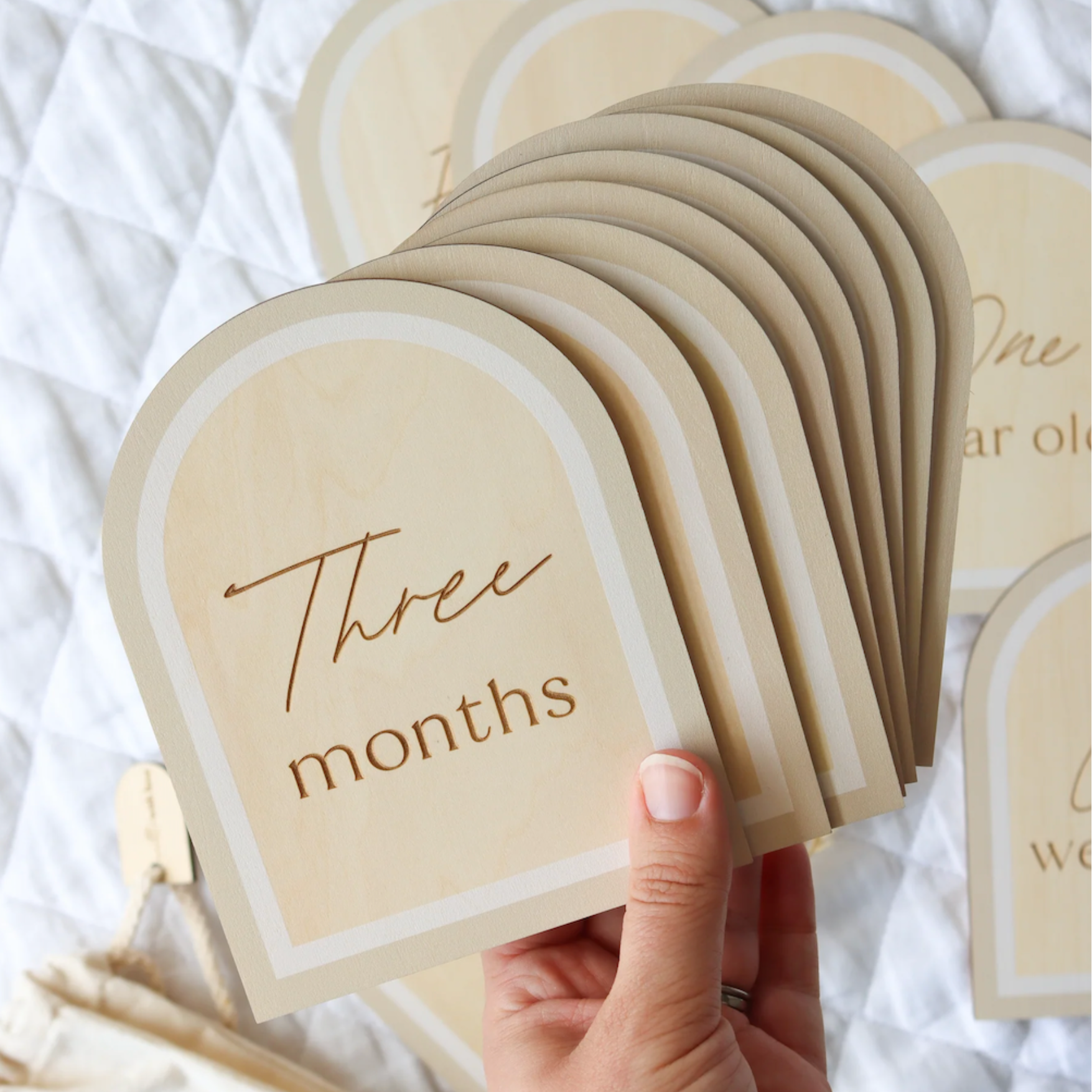 Beige Wooden Baby Milestone Cards Written With Love