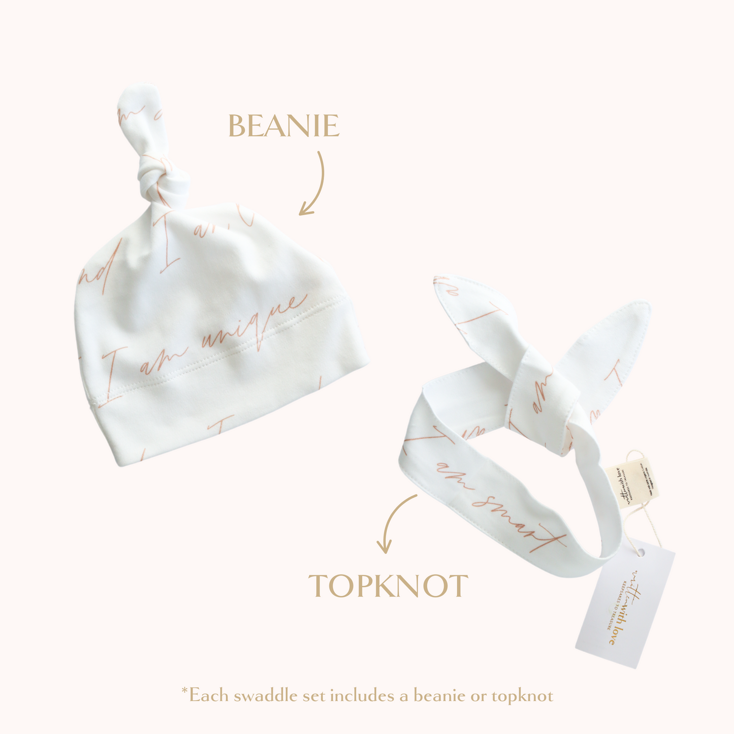 Affirmations Baby Swaddle Set With Bow or Topknot | Written With Love