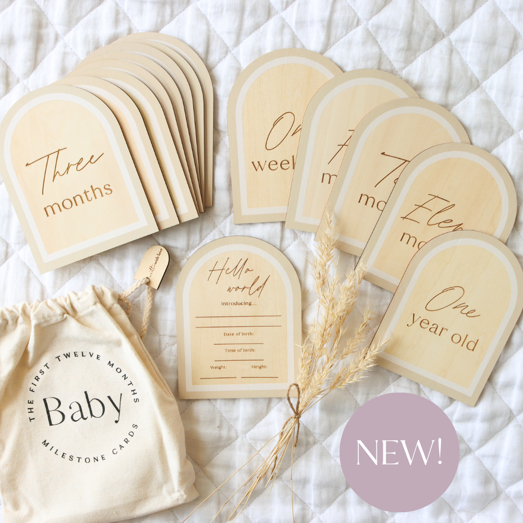 Beige Wooden Milestone Cards & Birth Plaque