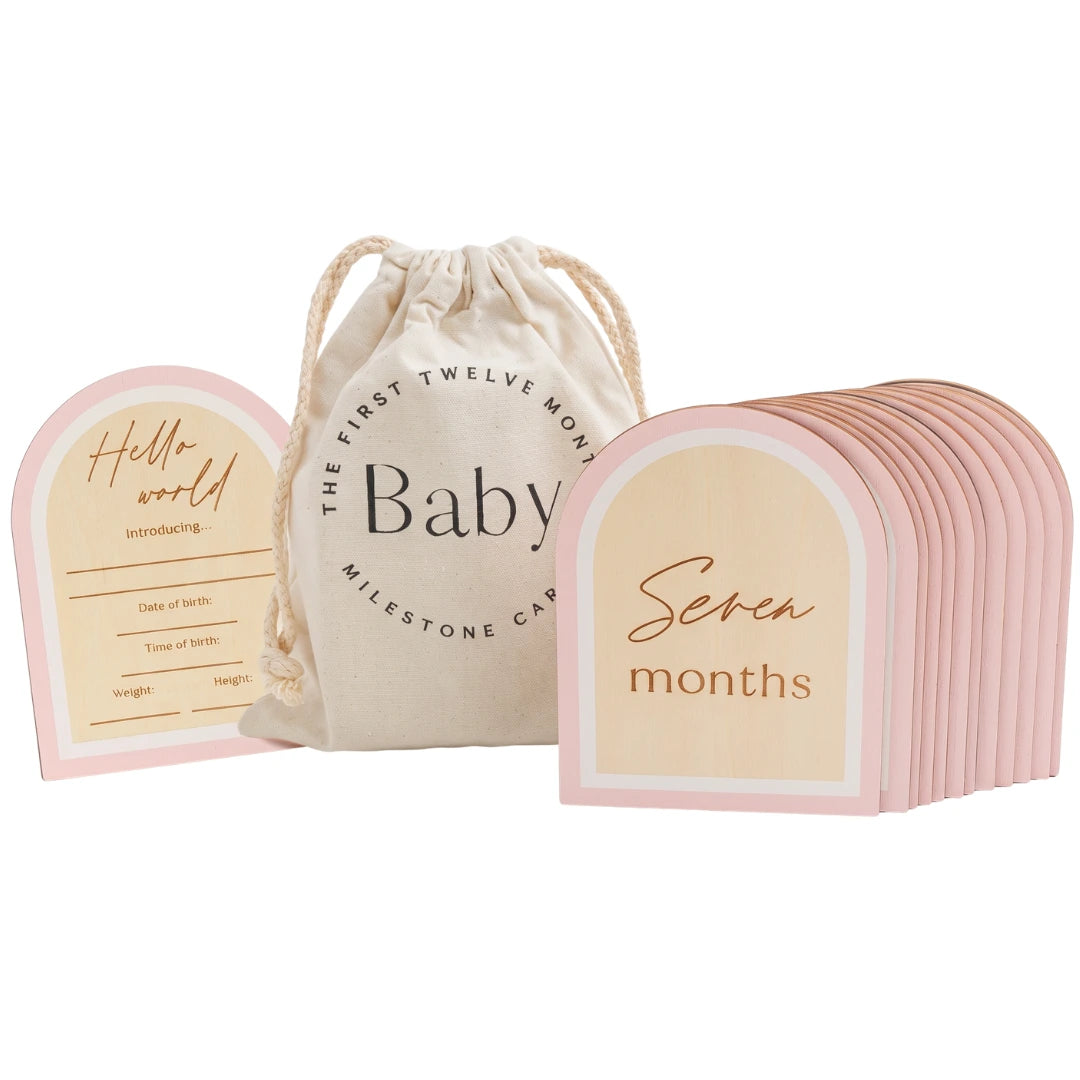Baby Milestone Cards & Birth Plaque – Pink