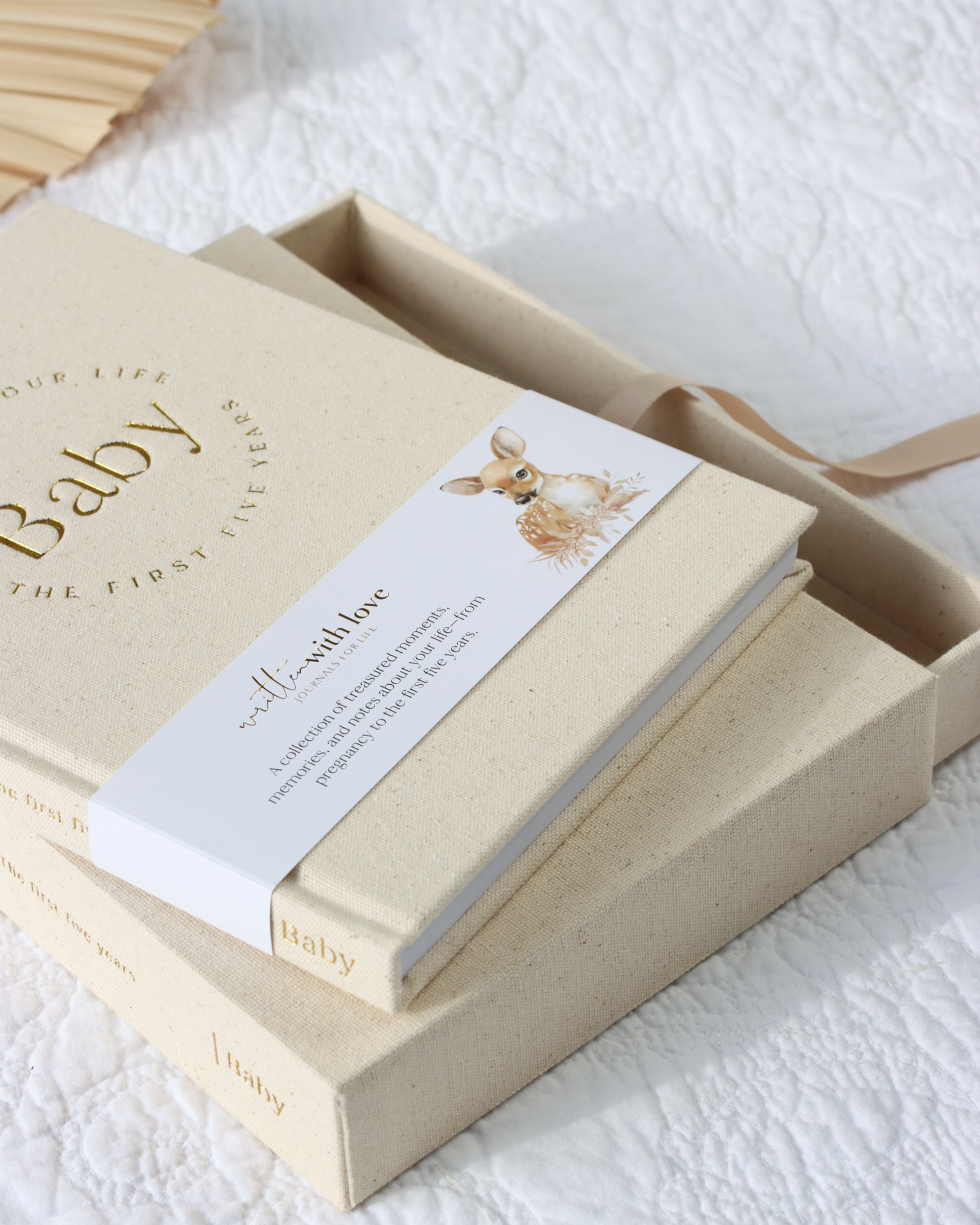 Baby Memory Book with Keepsake Box - Pregnancy to 5 Years - Oatmeal