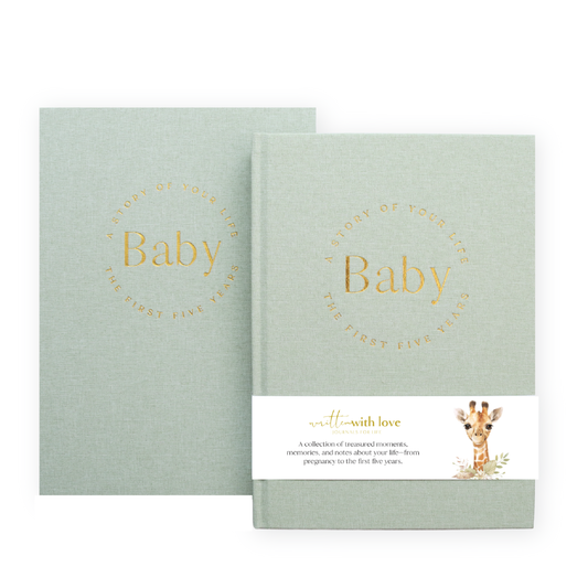 Baby Memory Book with Keepsake Box - Pregnancy to 5 Years - Sage Green
