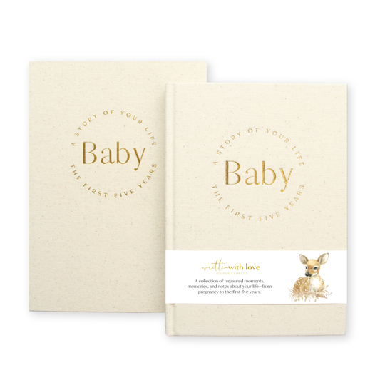 Baby Memory Book with Keepsake Box - Pregnancy to 5 Years - Oatmeal
