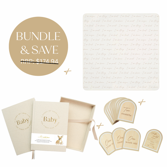 Baby Bundle 2 – Organic Swaddle Wrap, Milestone Cards & Memory Book Gift Set