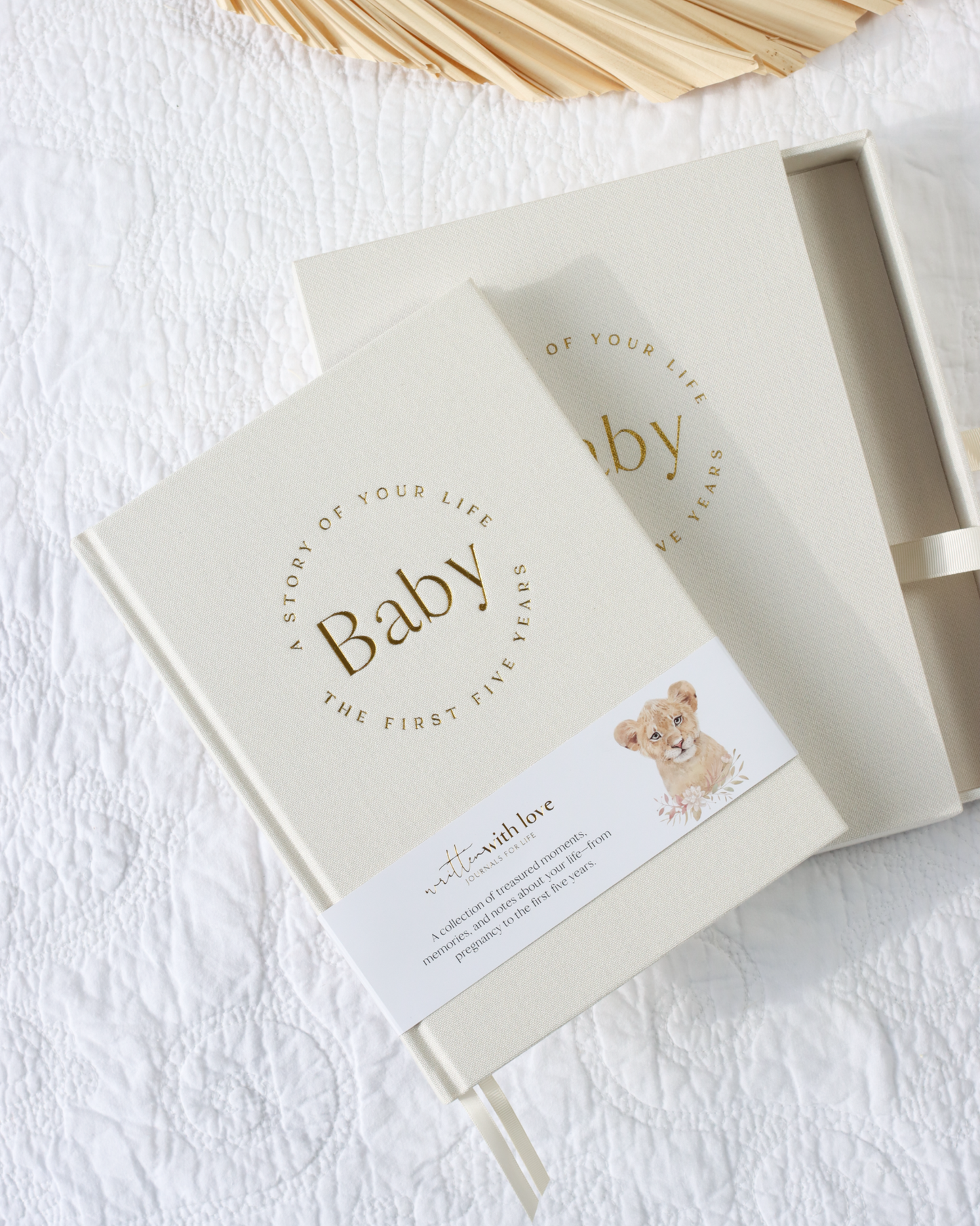 Baby Journal Memory Book with Keepsake Box - Baby Lion - Boho Safari - Written With Love
