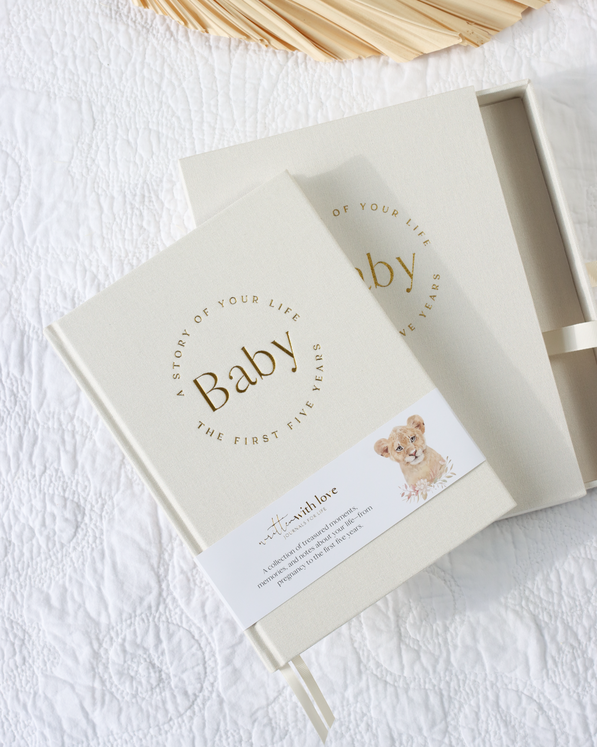 Baby Journal Memory Book with Keepsake Box - Baby Lion - Boho Safari - Written With Love
