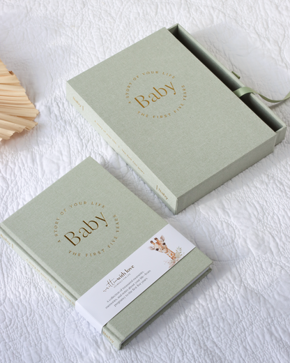 Baby Memory Book with Keepsake Box - Pregnancy to 5 Years - Sage Green