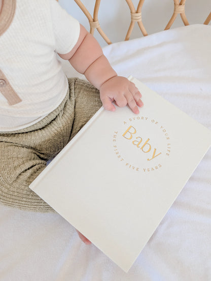Baby Memory Book with Keepsake Box - Pregnancy to 5 Years - Classic White