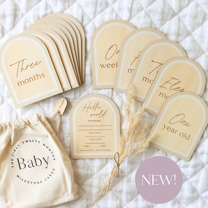 Beige Wooden Milestone Cards & Birth Plaque