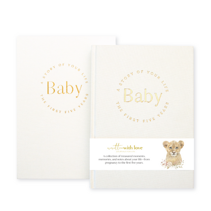 Baby Journal Memory Book with Keepsake Box - Baby Lion - Boho Safari - Written With Love
