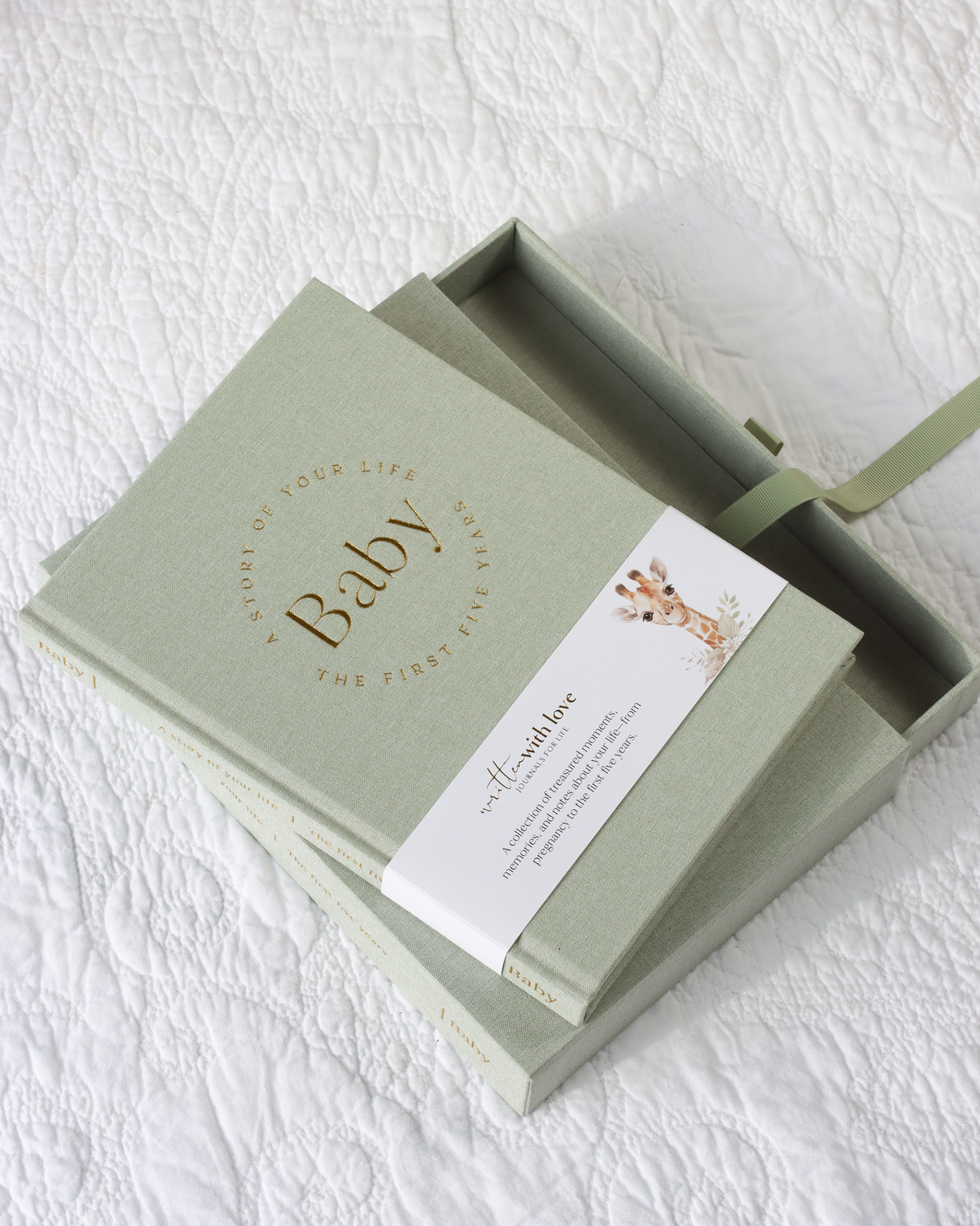 Written With Love Baby Memory Book with Keepsake Box - Pregnancy to 5 Years - Sage Green