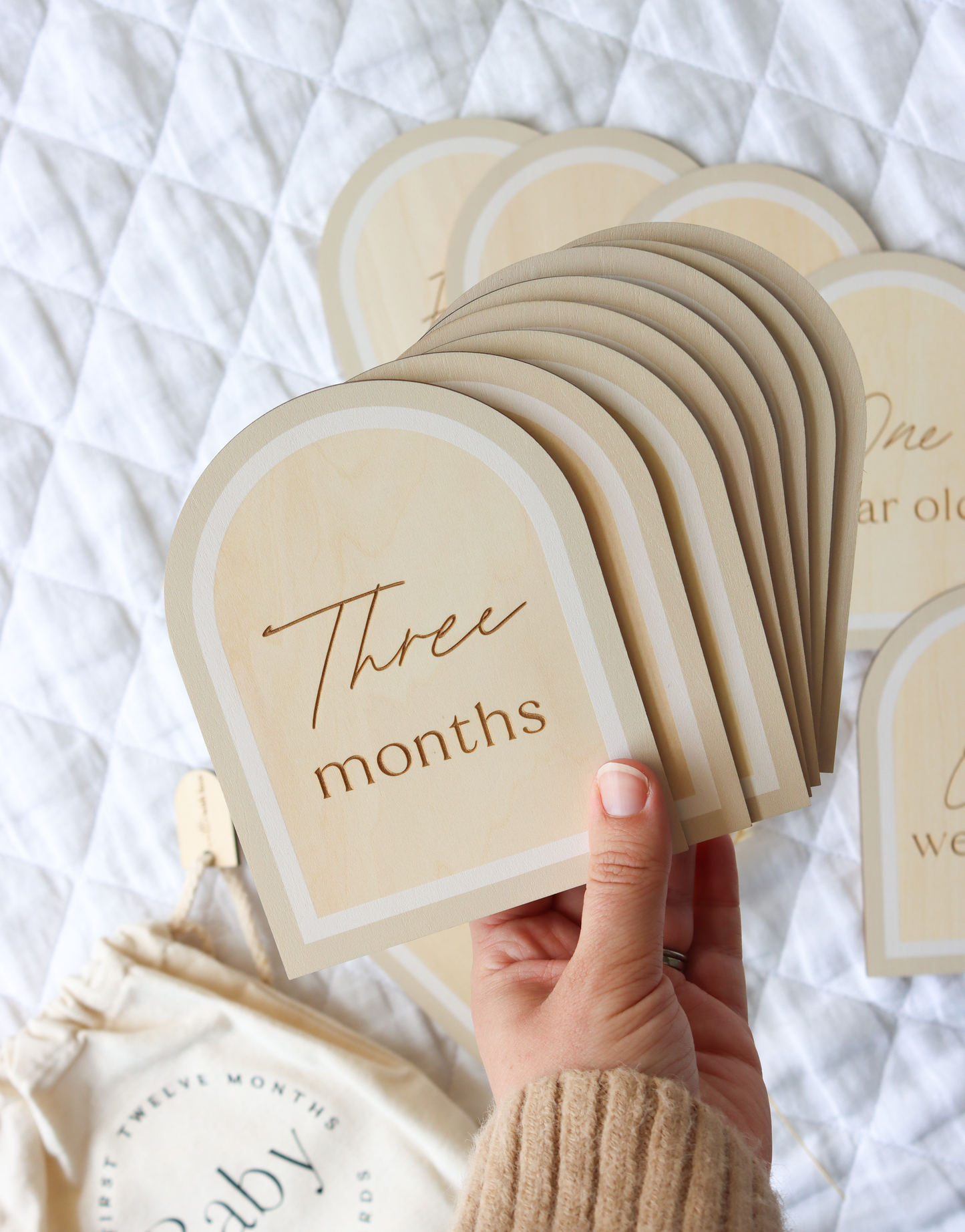 Beige Wooden Milestone Cards & Birth Plaque