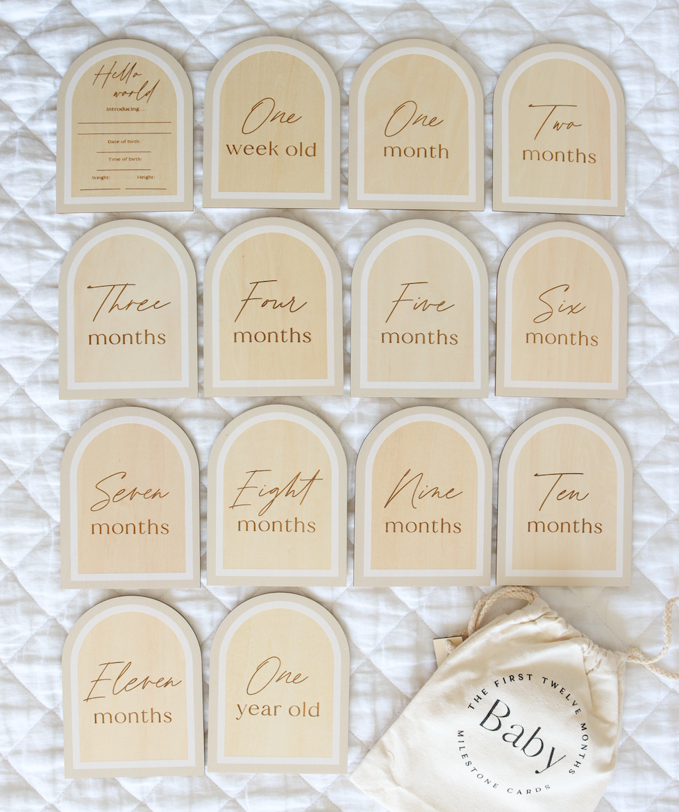 Beige Wooden Milestone Cards & Birth Plaque