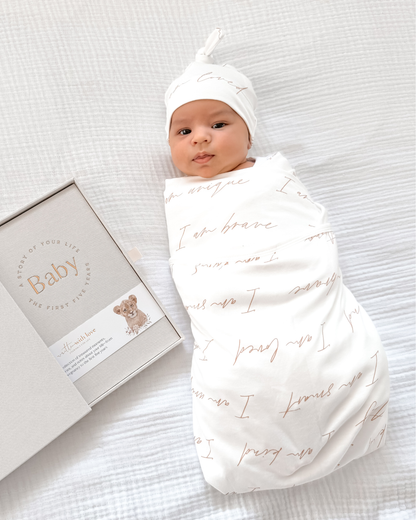 Affirmations Baby Swaddle Blanket Organic Cotton Baby Gift - Written With Love