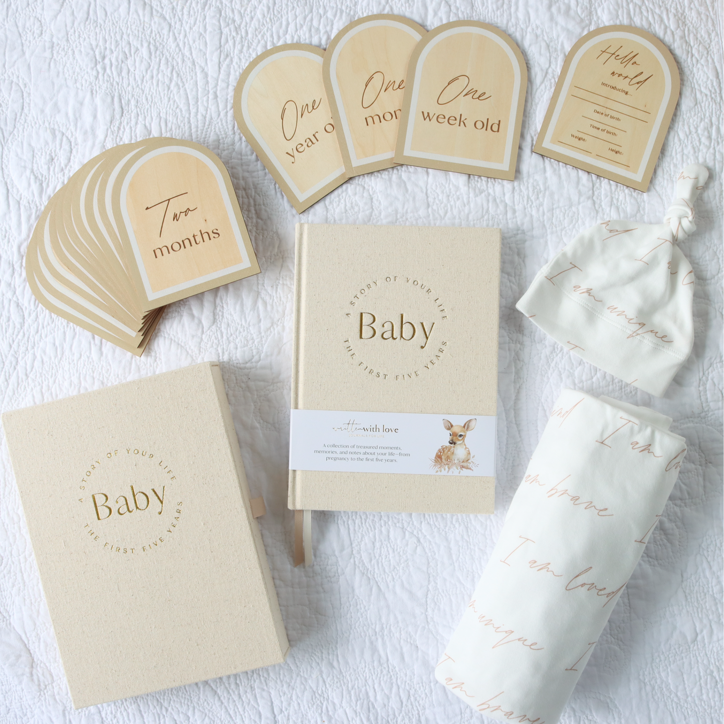 Baby Bundle 2 – Organic Swaddle Wrap, Milestone Cards & Memory Book Gift Set